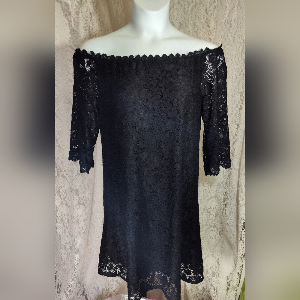 Ours Black Lace Stretch Dress Sexy Off On Shoulder Option NWOT